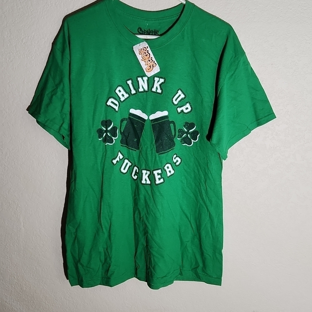 Spencers Shirt Mens Size L Drink Up Beer Shiet Shamrock St Patricks Day